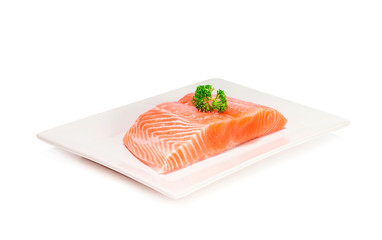 salmon fish fresh meat slice isolated on white background