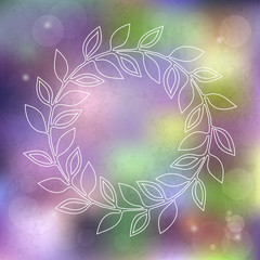 Fototapeta na wymiar Hand drawn floral frame on a blurred vector background