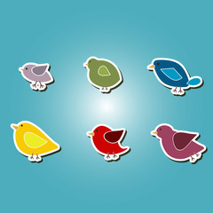 set of color icons with different birds for your design