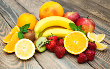 Fruits on a wooden background