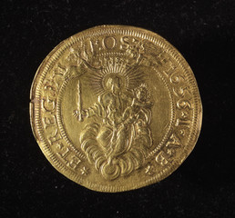 ancient golden coin of republic of genoa italy