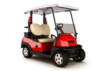Red colored golf cart on a white isolated background © Digital Storm