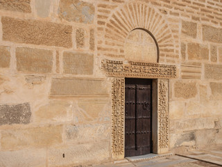 A carved wooden door in the Tower of the Great Mosque in Kairoua