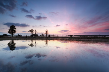 Fototapeta na wymiar purple sunrise reflections in lake