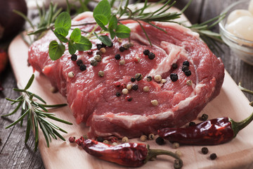 Raw rib-eye steak