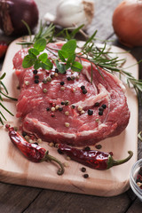 Raw rib-eye steak