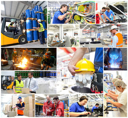 Collage Industrie: Arbeiter - Produktion - Fabriken - Logistik