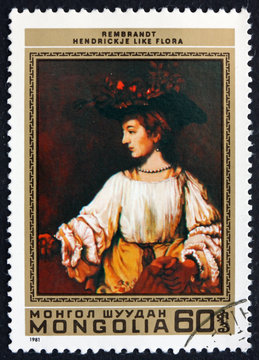 Postage stamp Mongolia 1981 Hendrickje like Flora, by Rembrandt