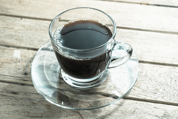 Espresso coffee in glass cup still life vintage tone
