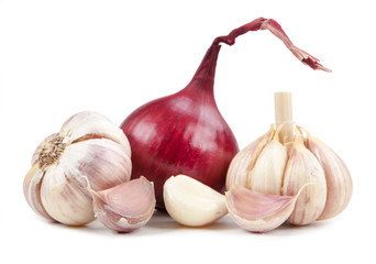 Onion end garlic isolated on white background - Powered by Adobe