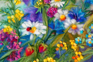felting wool - contemporary art. Painting with wild flowers - 84404256