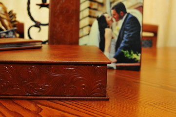 brown leather wedding photo book album