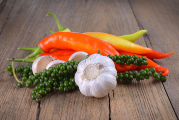 Spices on wooden table