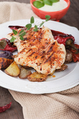 Grilled chicken steak with vegetables