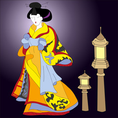 Japanese woman wears traditional japanese kimono