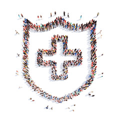 people in the shape of shield plus.