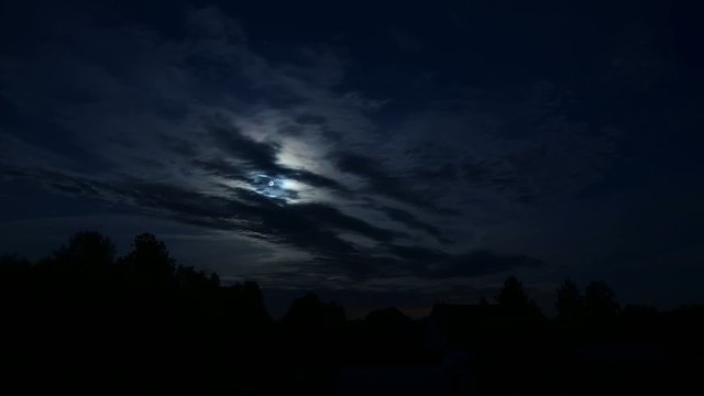Full moon behind clouds at night 