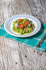 Asparagus tagliatelle with green pesto.
