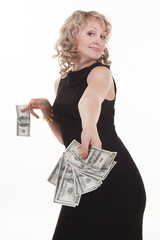 Young woman holding dollars