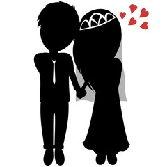 Silhouette of a couple just married