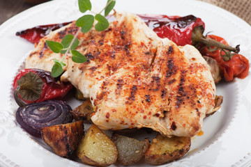 Grilled chicken steak with vegetables