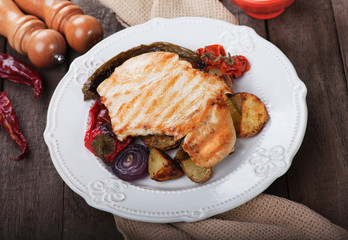 Grilled chicken steak with vegetables