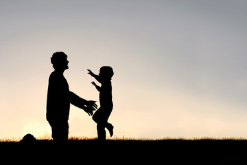 Happy Young Child Running to Greet Dad Silhouette - Powered by Adobe