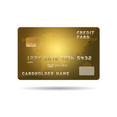 Plastic payment card with chip and global map background illustr