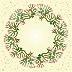 Vector card with round floral frame.
