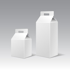 Two white cardboard gift rectangular boxes different height with