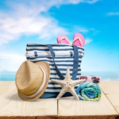 Naklejka premium Beach, Summer, Group of Objects.