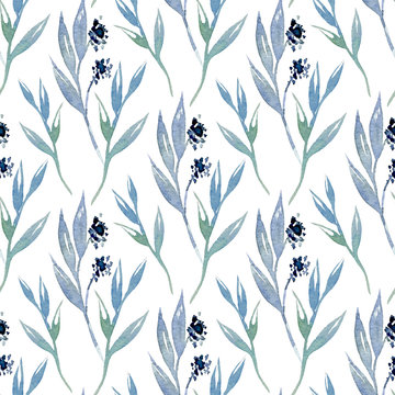 Seamless vector pattern with watercolor floral elements.