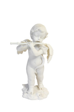 Angel playing the flute figure figurine isolated on a white background
