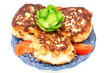 Diet fried chicken cutlets with cheese cucumber tomato dinner lunch breakfast home kitchen organic health