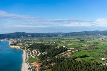 Aerial view of Aigeopelagitika beach in Halkidiki, Greece