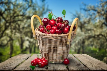Fototapeta na wymiar Cherry, Basket, Fruit.