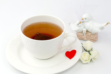 Tea heart on a white background organic eco healthy life relaxation