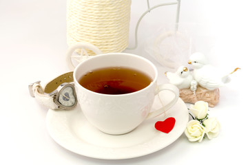 Tea heart on a white background organic eco healthy life relaxation