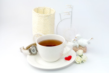 Tea heart on a white background organic eco healthy life relaxation