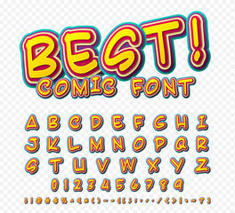 Creative comic font. Vector alphabet in style pop art