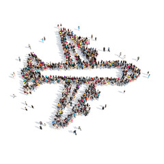 people in the shape of an airplane.