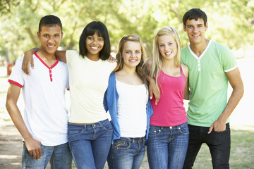 Group Of Teenage Friends Standing In Park