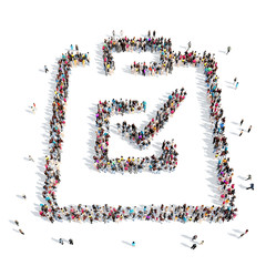 people in the shape of a check mark.