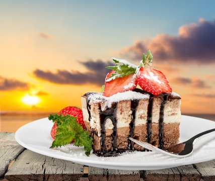 Cake, dessert, slice.