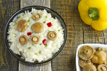 Saffron Milk Cap mushroom rice with white wine sauce