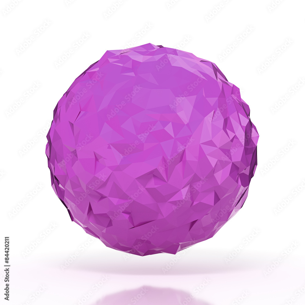 Poster purple triangular 3d sphere on white isolated with clipping path