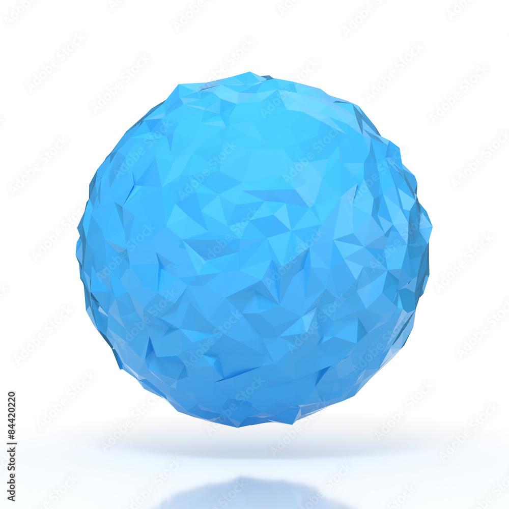 Poster blue triangular 3d sphere on white isolated with clipping path