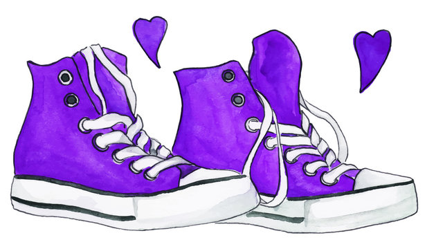 Violet sneakers pair shoes hearts love vector isolated