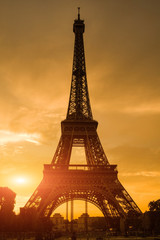 silhouette of eiffel tower in Paris with sunset