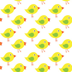 yellow chicken on white background seamless pattern.